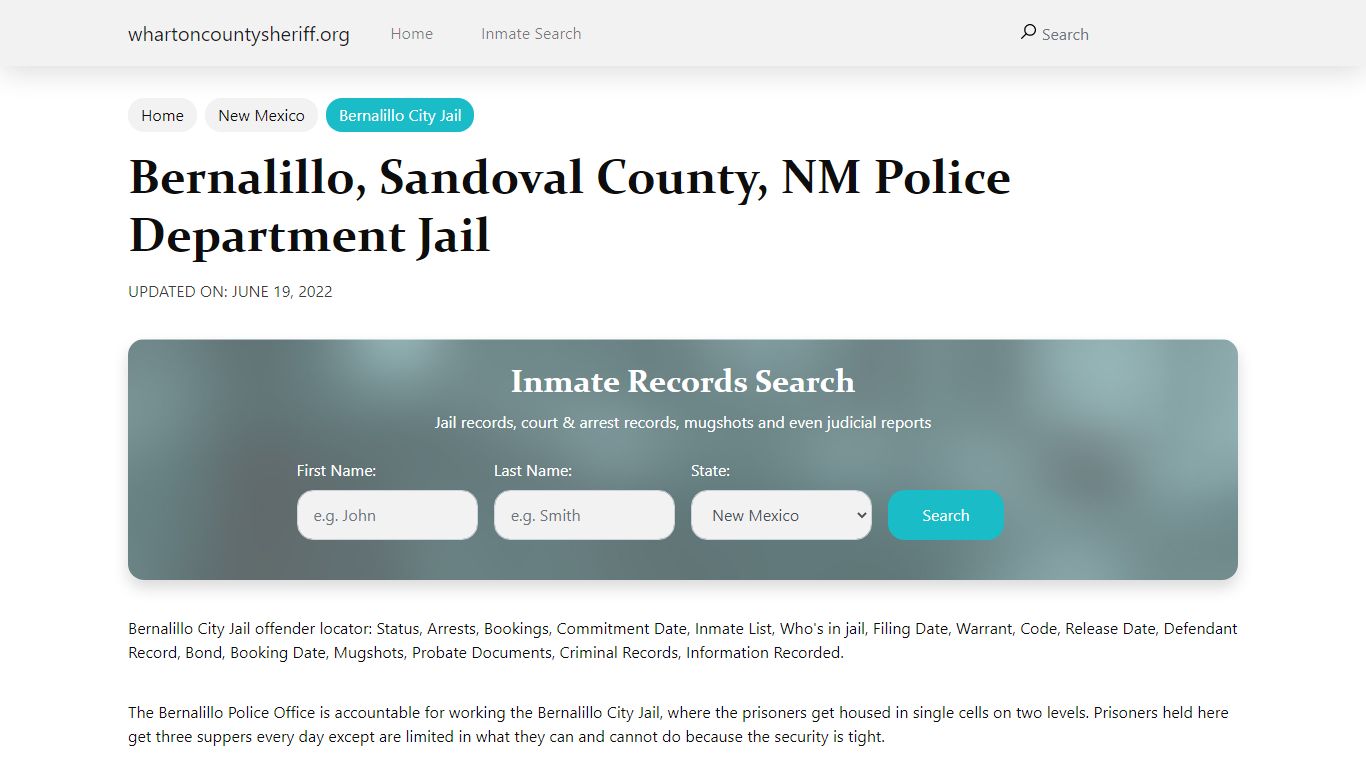 Bernalillo, NM City Jail Inmates, Arrests