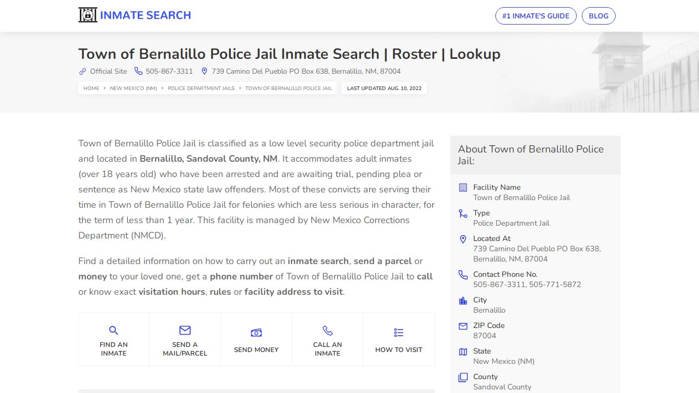 Town of Bernalillo Police Jail Inmate Search | Roster | Lookup